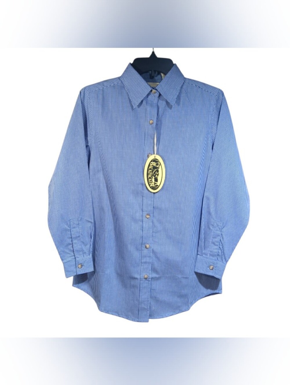 NWT Backpacker Blue Micro Check Button Down Shirt Ladies S - Picture 2 of 8